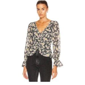 Cinq A Sept 'Kimberly' Long Sleeve Cinch Front Floral Blouse XXS